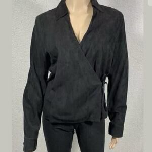 Lauren Ralph Lauren Women’s Large Black‎ Suede Leather Wrap Shirt Top Equestrian